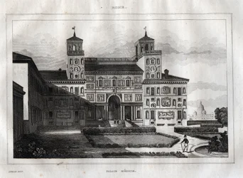 Villa Medici Rom - Villa Medicis - Gravyr från "" Pittoreska Italien"" - Historisk och beskrivande målning av Italien" av M. de Norvins, Ch. Nodier 1834-1836.