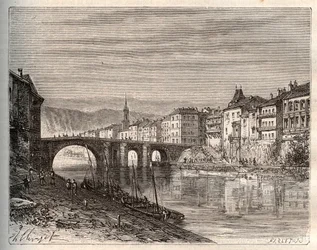 Villeneuve-sur-Lot (Villeneuve sur Lot) - departementet Lot-et-Garonne - gravyr i "La France illustree: geografi, historia, statistisk administration" av V.-A. Malt-brunt. 1884