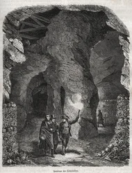 Besök av katakomberna i Paris på 1800-talet - Gravering i "" Fysisk, civil och moralisk historia i Paris: från de tidigaste historiska tiderna till idag" av Jacques Antoine Dulaure
