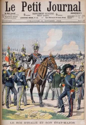 Vittorio Emanuele III di Savoia - kung Victor Emmanuel III av Italien och hans generalstab. Kungen av Italien och hans stab. Illustration för Le petit Journal