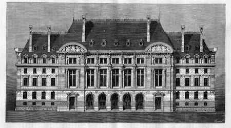 Exteriörvy av de nya byggnaderna på Sorbonne i Paris (huvudfasad) av Henri-Paul (Henri Paul) Nenot (1853-1934)