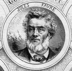 Kriget 1870 - Nationella försvarsregeringen: porträtt av Jules Favre (1809-1880), medlem av den provisoriska regeringen 1870. Gravyr i "Le Monde illustré" nr 706 den 22 oktober
