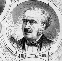 Kriget 1870 - Nationella försvarsregeringen: porträtt av Jules Simon (född François Jules Suisse) (1814-1896), medlem av den provisoriska regeringen 1870. Gravyr i ”Le Monde Illustré” nr 706 den 22 oktober