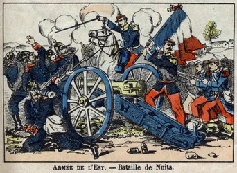 Kriget 1870 mellan Frankrike och Preussen: Slaget vid Nights-Saint-George i Guldkusten mellan tyskarna och den östra Armeen 1870. Epinala bilder