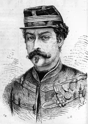Kriget 1870: porträtt av Leon Franchetti (1834-1870), fransk soldat, befälhavare för Seine-scouterna. Gravyr i "" Le Monde Illustré"" nr 714 av 17 december 1870.