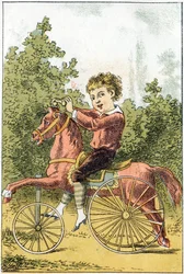 När vi spelar hästen säger vi U U U U U U U U DA DA - i "Alphabet des petits savants", sent 1800-tal (kromolitografi)