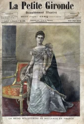 Wilhelmine av Orange-Nassau (1880-1962), drottning av Nederländerna från 1890 till 1948, dotter till Vilhelm III, hon abdikerade till förmån för sin dotter Juliana. Omslag till "La petite Gironde" från maj 1898 (gravyr)