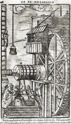 Vinsch för att få vatten från en gruva, illustration från De Re Metallica av Georg Bauer (1494-1566) känd som Agricola, 1561