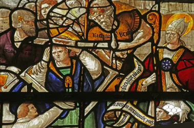 Fönster som skildrar Sankt Thomas Becket: mord, 1500-1600-talet