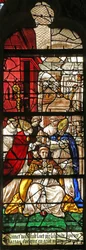 Fönster som visar scen från Saint Vasts liv (målat glas)