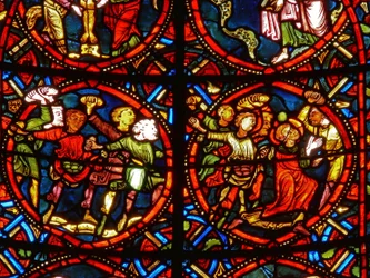 Fönster som visar St. Stephen som stenas till döds