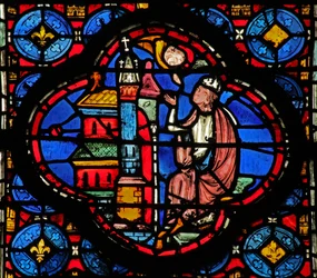 Window w15 Holy Relics: Guiriace rådgiven av en ängel (från en St Helen-serie?)