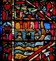 Fönster w19 som visar historien om Noahs ark: duvan kommer tillbaka