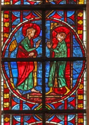 Fönster w210 föreställande St James och magikern Hermogenes-lärlingen Philetus