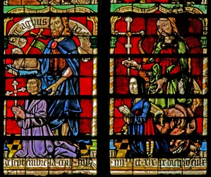 Fönster w236 som visar en donator - Jean Corart och hustru med St John Baptist och St Catherine