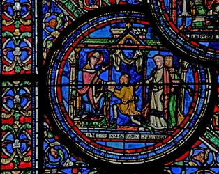 Fönster w23 som visar St Thomas Becket får ett meddelande från kungen