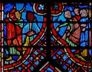 Fönster w2 Moses döljer sitt ansikte; och folket offrar sina kappor. Ex XXXIV 33-35