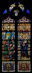 Fönster w3 föreställande St Barbara och donatorn Jean de Montmorencyn