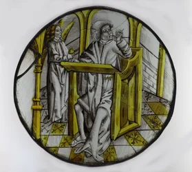 Fönster w76 föreställande St Matteus med sin symbolängel