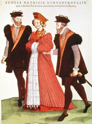 Kvinna från Nürnberg som eskorteras till templet av två senatorer, 1572