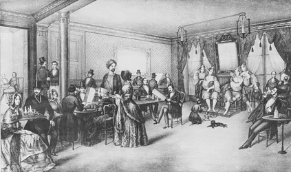 Kvinnor från Alger på ett kafé i Paris, ca 1860 (gravyr)