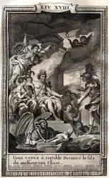 Du ser o fruktansvärda gudom, son till den onde Ulisse - gravyr från 1798 av Monnet i "Les Aventures de Telemaque, fils d