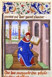 Zaqaquin, från Histoire des Philosophes, sent 1400-tal (vellum)