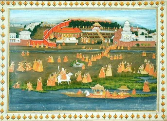 Zenana av Muhammad Shah på ett besök i landet från "The Gentil Album", publicerad 1774 (gouache på papper)