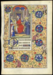 f.135r Miniatyr av Pilatus som tvättar sina händer om Jesu öde, från "Book of Hours of Marguerite d