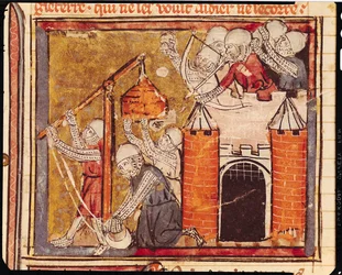 f.275r Belägring av Château de Chinon, Grandes Chroniques de France, 1375-79