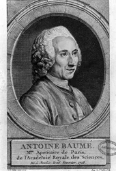 porträtt av Antoine Baumé (1728-1804), fransk kemist och apotekare. Apoticaire de Paris. Gravyr från 1772.