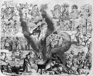 vidskepelsen av året tusen: sabbaten. Gravyr i "Histoire des Papes-Rois-Queen and Empereurs a travers les centuries"" av Maurice Lachatre
