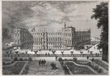 utsikt över slottet Saint-Germain (Saint Germain) (Seine och Oise) under Henri IV - gravyr från "" Frankrikes historia berättad för mina barnbarn"" - av Francois Guizot - 1872-1876