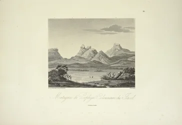 Mountains of Columnar Porphyry, Jacal, tecknad av Marchais, graverad av Bouquet, illustration från 