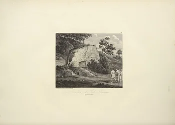 Rock of Inti-Guaicu, tecknad av Koch, graverad av Dutterhoffer, illustration från "Views of the Cordilleras and Monuments of the Native Peoples of America" ​​av Alexander von Humboldt och Aime Bonpland