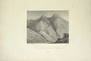 Vy över Silla de Caracas, tecknad av Marchais, graverad av Bouquet, illustration från 