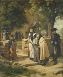 Brunswicks bönder som går till en kyrka, 1855.