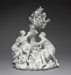 Bacchus och Venus, tillverkare Tournay Factory, Belgien, ca 1755