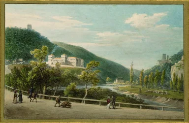 Helenental nära Weilburg-slottet (vattencorlour)
