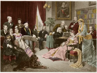 Richard Wagner och Liszt i Bayreuth med Cosima och Siegfried - efter Fritz Georg Papperitz