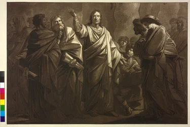 Aquatintatryck av Henry Frederick Fueger Kristus och äktenskapsbryterskan (aquatint)