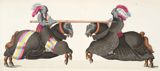 Två riddare vid en turnering, skylt från 