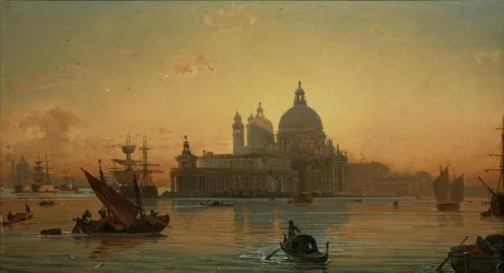 Kvällsstämning i Venedig med Santa Maria della Salute