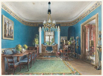 Teckning, Blå rummet, Schloss Fischbach, 1846