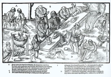 Hövding över Mac Sweynes sittande vid middag och underhållen av en bard och en harpspelare, plansch 3 från "The Image of Ireland" av John Derricke