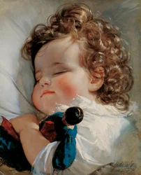 ""Porträtt av prinsessan Marie av Liechtenstein (1834-1909) vid två års ålder"" (Porträtt av prinsessan Marie Franziska von Liechtenstein (1834-1909) vid två års ålder) Målning av Friedrich Ritter von Amerling (1803- 1887)