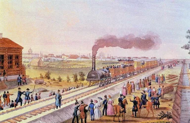 Ankomst av det första tåget från St. Petersburg till Tsarskoye Selo den 30 oktober 1837, 1837