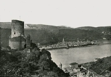 Katz med utsikt över Rhen, St Goarshausen, Tyskland, 1895.