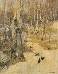 Skog täckt av snö, 1800-talet.