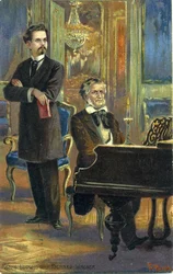 Wagner och kung Ludwig II, ca 1900 (färg litho)